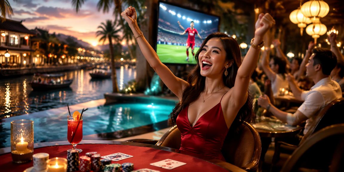 Người chơi Hội An ngồi tại quán cà phê thử vận may với game bài jackpot trên điện thoại